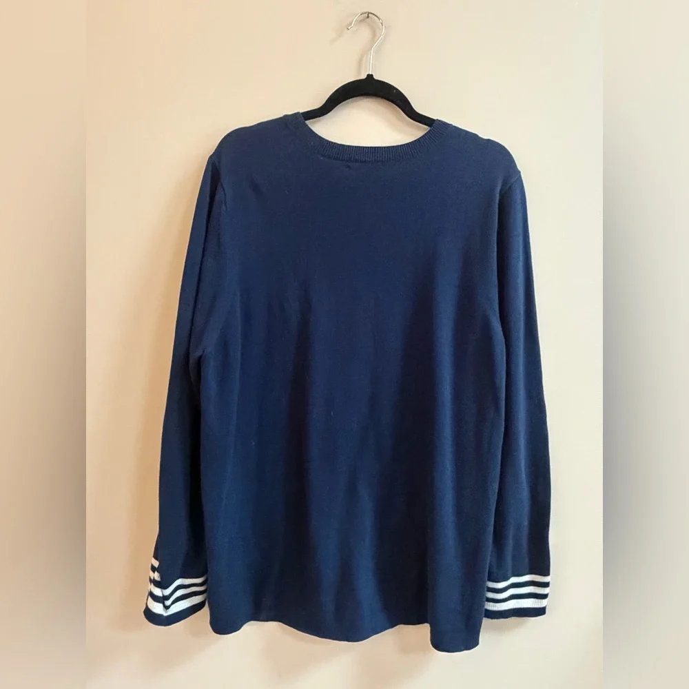 Lisa Todd Heart Throb Navy Lime Green Heart Long Sleeve Cotton Sweater Top